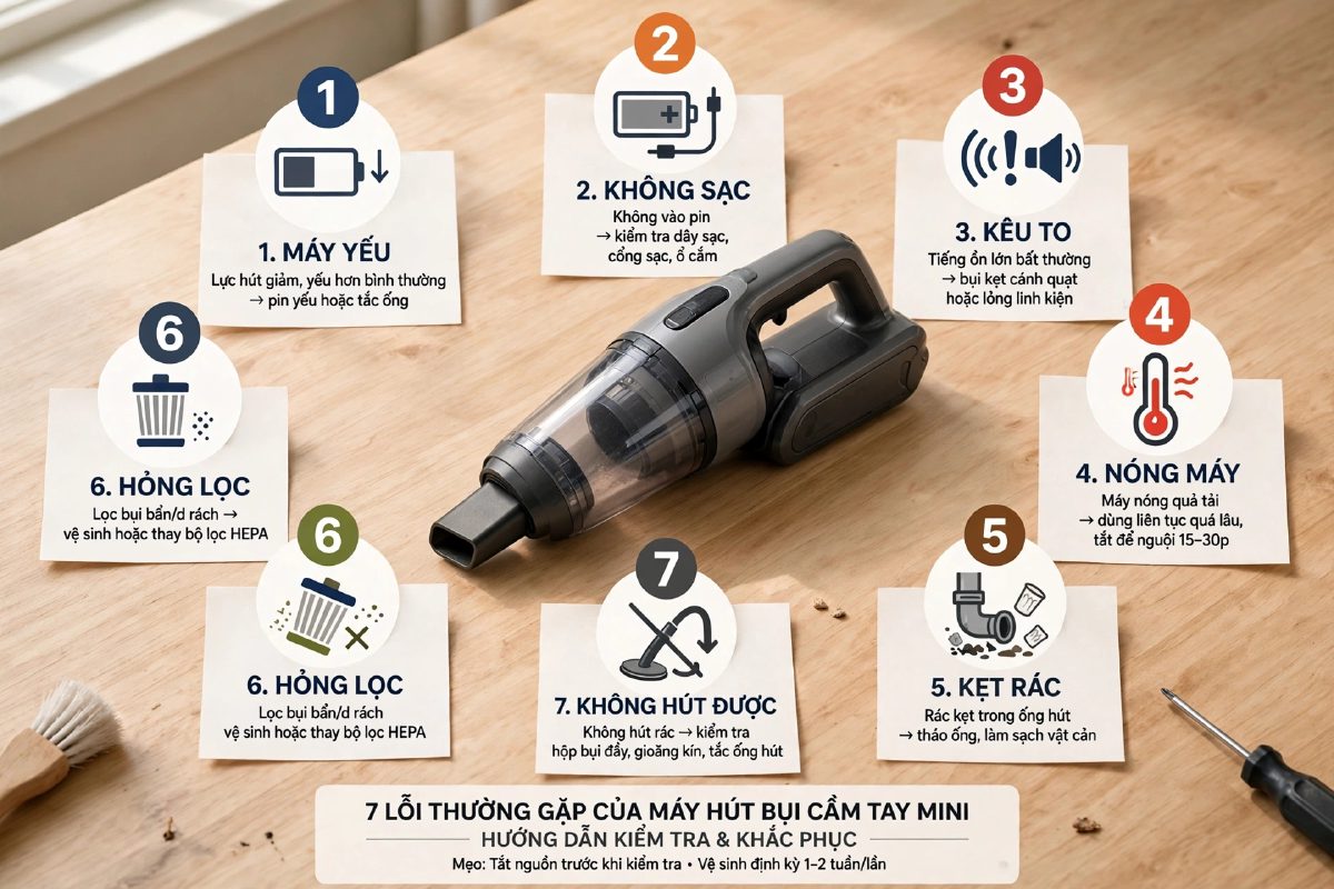 Máy hút bụi cầm tay: 7 lỗi thường gặp và cách xử lý