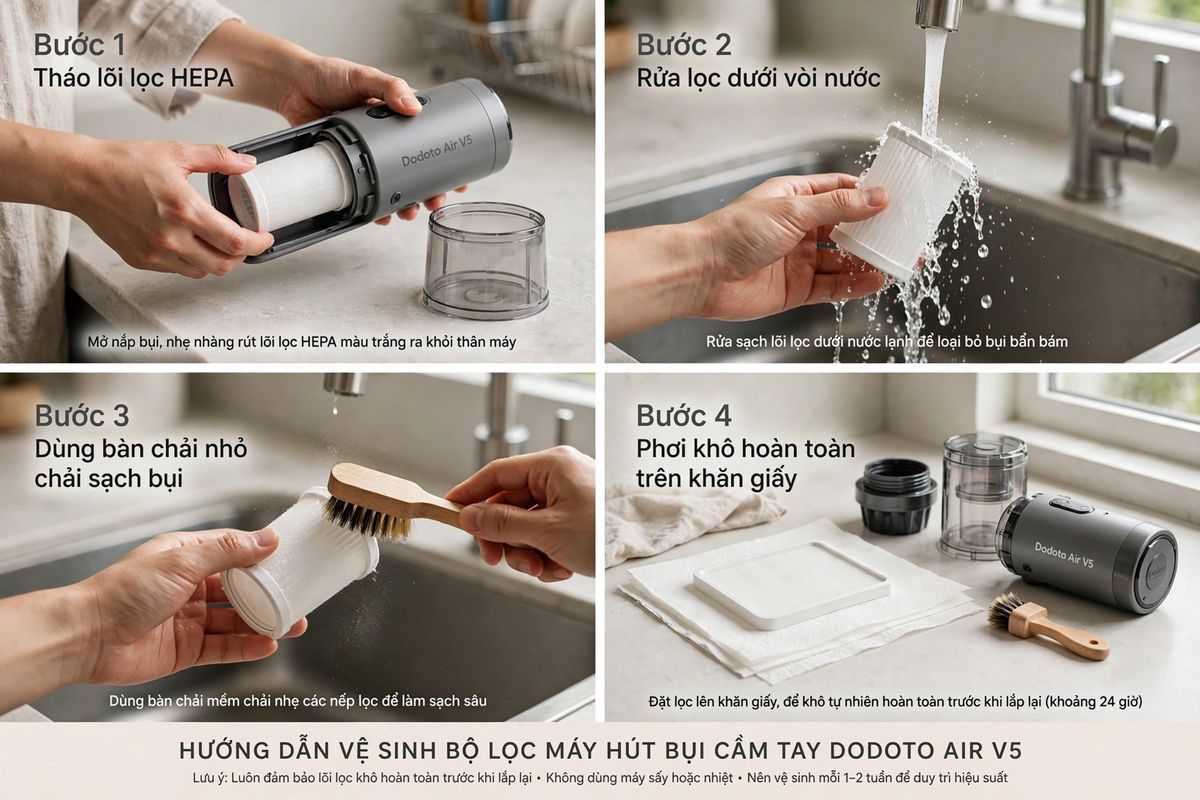 Cách vệ sinh bộ lọc máy hút bụi cầm tay đúng cách (HEPA)